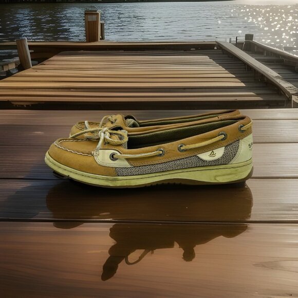 Sperry Top Sider Womens Shoes Size 8 M Tan Brown Leather Boat Shoe Slip On Lace - Picture 2 of 4